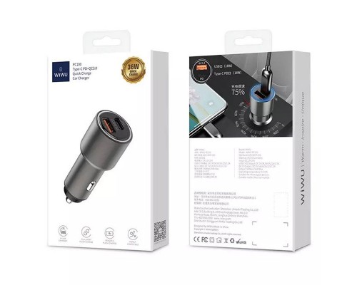 Автомобильное зарядное устройство Wiwu PC100 Type-C PD + QC3.0 Quick Charge Car Charger