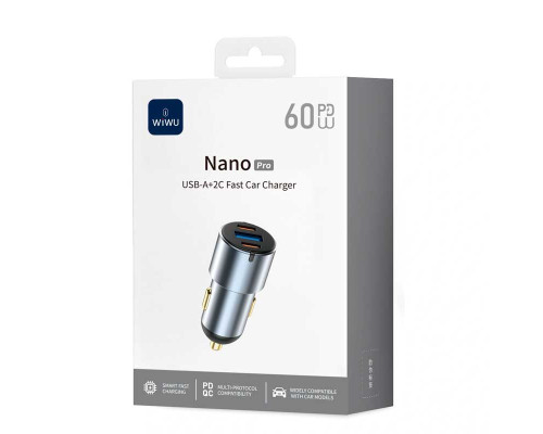 Автомобильное зарядное устройство 60W Wiwu Nano Pro A+2C Fast Car Charger Wi-CC032