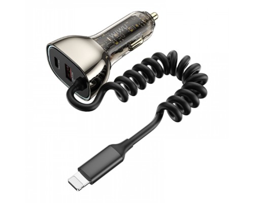 Автомобильная зарядка Wiwu Geek Car Charger USB-A+USB-C+iP Cable Wi-QC019