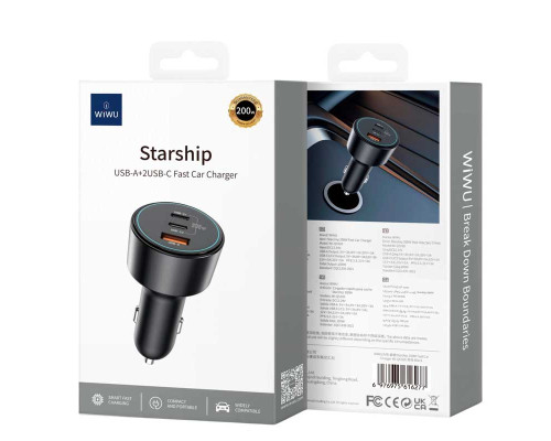 Автомобильное зарядное устройство Wiwu Starship USB-A+2USB-C Fast Car Charger Wi-QC026 Автомобильное зарядное устройство Wiwu Starship USB-A+2USB-C Fast Car Charger Wi-QC026