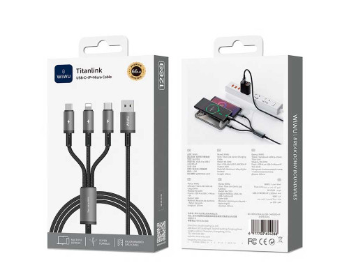 Кабель Wiwu 66W Titanlink Series Charging Cable 1.2M Wi-C059 A-C+M+L