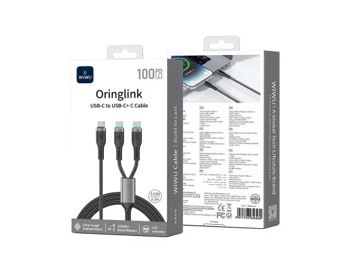 Кабель Wiwu 100W OringLink Series Nylon Braided Cable Wi-C071 C-C+C 1.2M