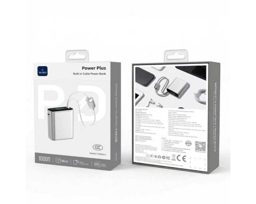 Внешний аккумулятор Wiwu Power Plus Built-in-Cable Power Bank 10000mAh