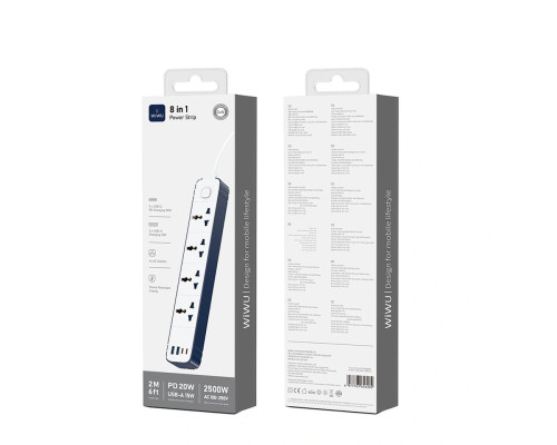 Удлинитель Wiwu 8 in 1 20W GaN Power Strip 2C+2A+4AC Wi-S007 EU 2M