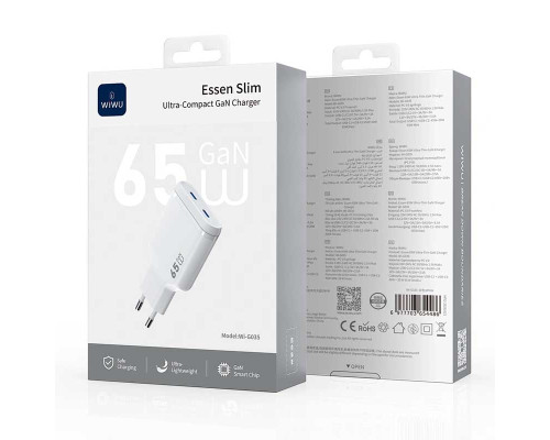 Зарядное устройство Wiwu Essen Slim Ultra-Compact GaN Charger 65W (Wi-G035)