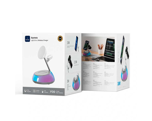 Беспроводное зарядное устройство Wiwu Aurora Qi2.0 3 in 1 Wireless Charger Wi-W036