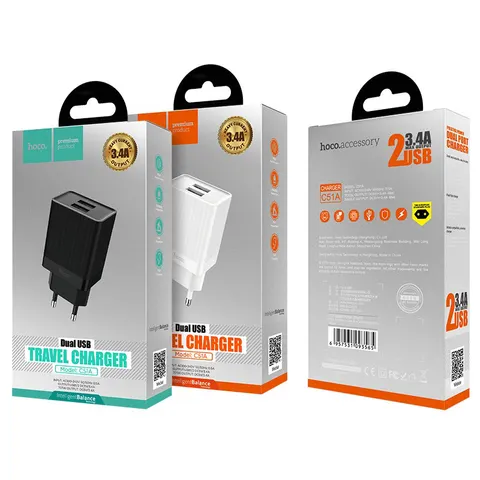 Зарядный адаптер Hoco C51A Prestige Power (2*USB) 3.4A EU