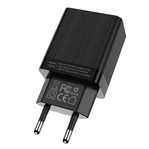 Зарядный адаптер Hoco C51A Prestige Power (2*USB) 3.4A EU