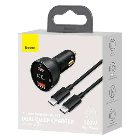 Авто зарядка Baseus Supreme Digital Display Dual Quick Car Charger 100W Type-C to Type-C