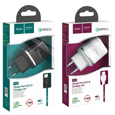 Набор зарядного устройства с кабелем Cutting-edge” EU QC3.0 с одним USB портом (N3)