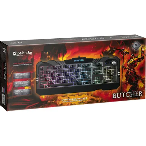 Клавиатура проводная игровая Defender Butcher RGB
