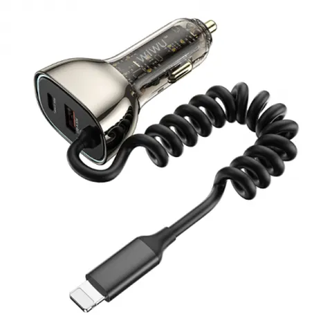 Автомобильная зарядка Wiwu Geek Car Charger USB-A+USB-C+iP Cable Wi-QC019 90W