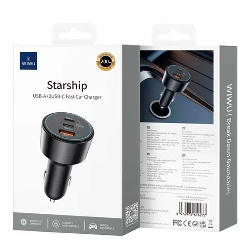Автомобильное зарядное устройство Wiwu Starship USB-A+2USB-C Fast Car Charger Wi-QC026