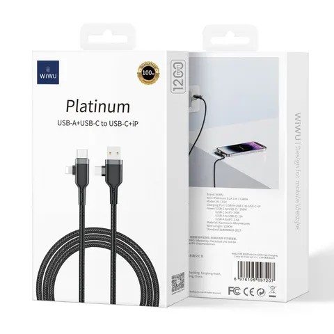 Кабель Wiwu Platinum USB-A+USB-C to USB-C+iP Wi-C015