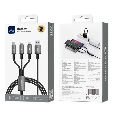 Кабель Wiwu 66W Titanlink Series Charging Cable 1.2M Wi-C059 A-C+M+L