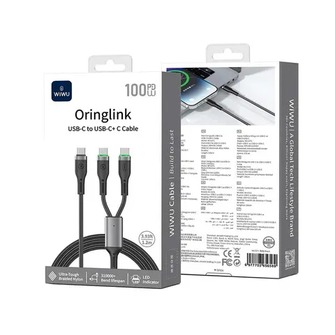 Кабель Wiwu 100W OringLink Series Nylon Braided Cable Wi-C071 C-C+C 1.2M