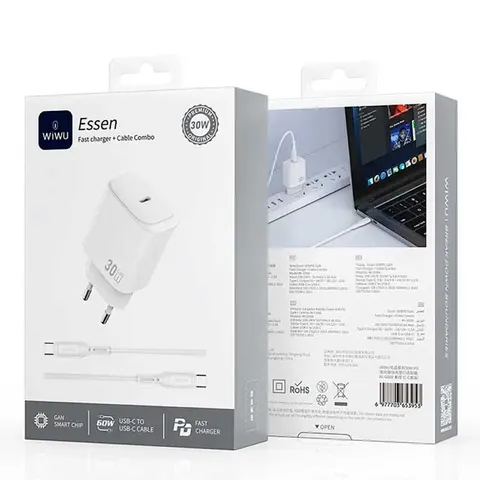 Зарядное устройство Wiwu 30W Essen Fast Charger + Cable Combo USB-c to USB-C Wi-G008