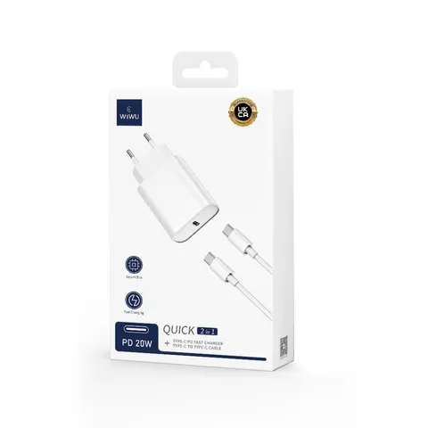 Зарядное устройство Wiwu Quick+USB-C PD 20W Fast Charger USB-C to USB-C Cable Wi-U001