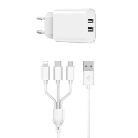 Зарядное устройство Wiwu Quick Fast Charger+3 in 1 Cables Combo Wi-U003