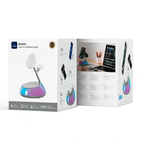 Беспроводное зарядное устройство Wiwu Aurora Qi2.0 3 in 1 Wireless Charger Wi-W036