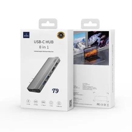 Адаптер-переходник Wiwu Adapter USB Type-C 8 in 1 T9 для Apple Macbook
