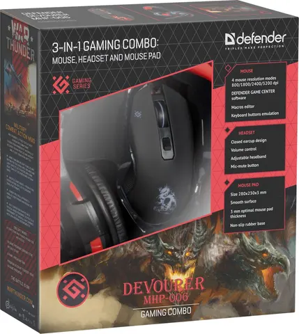 Игровой набор Defender Devourer (MHP-006) мышь+гарнитура+ковер
