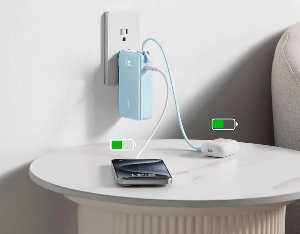 Внешний аккумулятор Anker Power Bank 10000мАч, 30W, Fusion Built-In Retractable USB-C Cable (4)