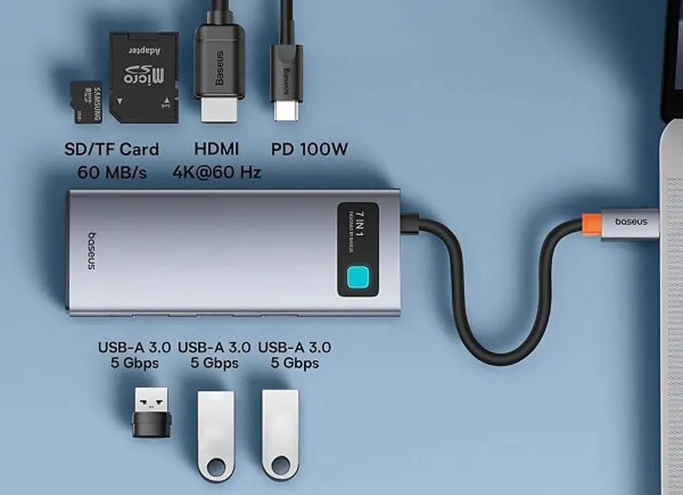 Адаптер-Хаб Baseus Metal Gleam Series 7-Port Hub (1)