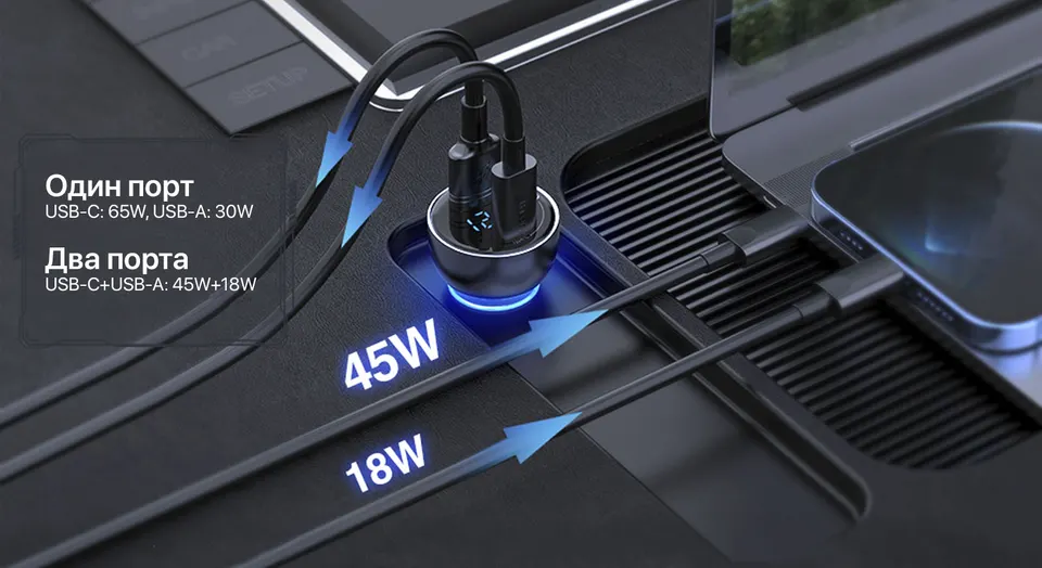 Автомобильное зарядное устройство Baseus Dual Quick Charger 65W (2)