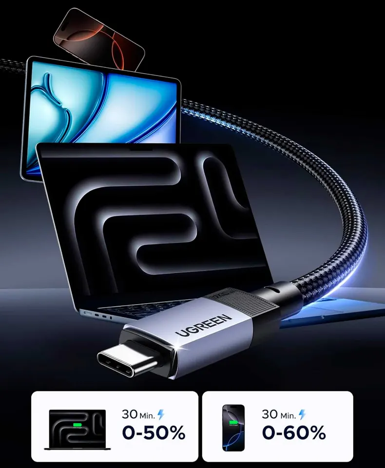 Кабель Ugreen High Quality USB-C Cable L701/USB-C to USB-C 240W 10Gbps Max 1m (35767) (1)