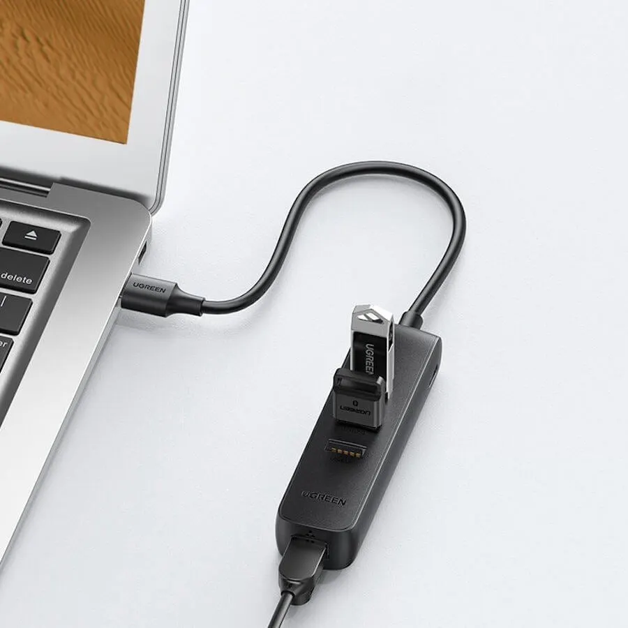 Конвертер сигнала UGreen USB 3.0 Hub with 10/100 Ethernet Adapter (50619) (1)