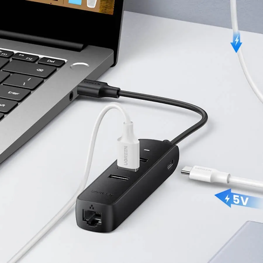 Конвертер сигнала UGreen USB 3.0 Hub with 10/100 Ethernet Adapter (50619) (2)