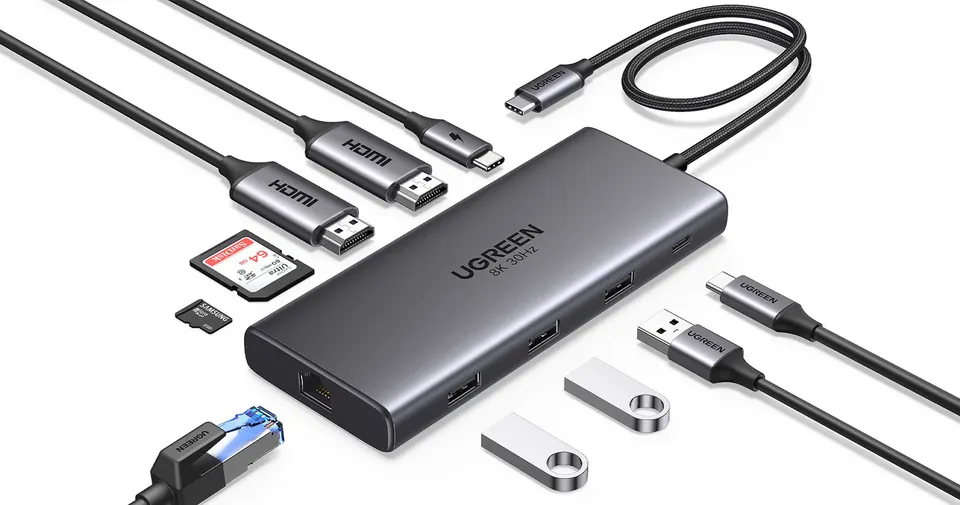 Универсальный адаптер UGreen Dock Adapter 10в1 8K (CM639/15534) (5)