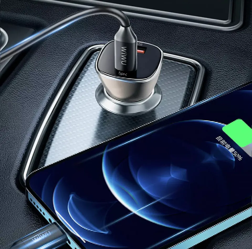 Автомобильное зарядное устройство Wiwu Dual Port A+C PD72W Car Charger PC500 (1)