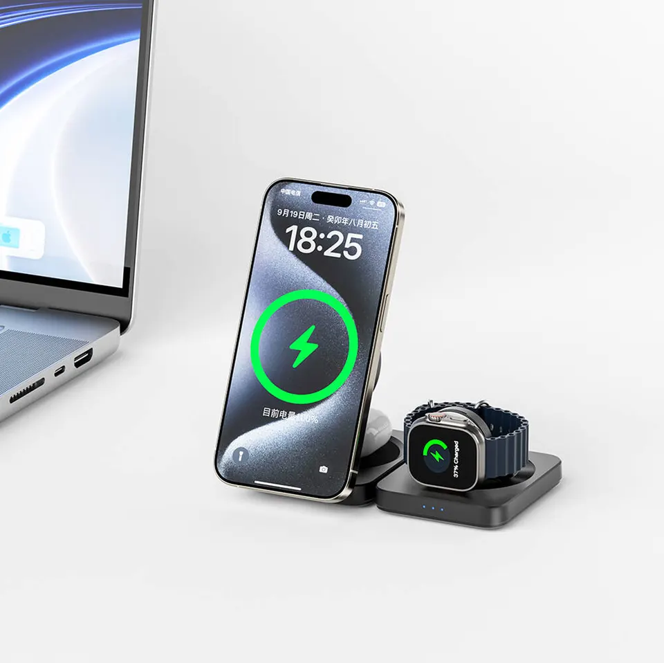 Беспроводное зарядное устройство Wiwu qi2 3 in 1 Foldable Wireles Charger Wi-W028 (1)