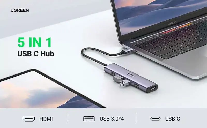 Универсальный адаптер UGreen USB-C Multifunction Adapter 5-in-1 (20955) (1)