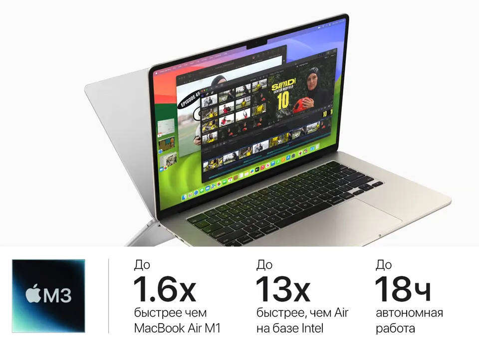Ноутбук Apple MacBook Air 13" 2024 M3 8‑core CPU/10‑core GPU (16GB+512GB SSD) (6)