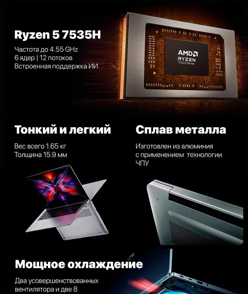 Ноутбук Redmi Book 14 2025 AMD Ryzen 5 7535H/ AMD Radeon 660M (16GB+512GB SSD) (2)