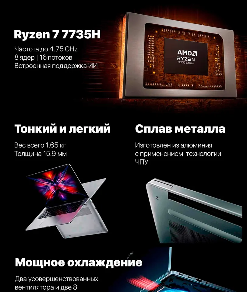 Ноутбук Redmi Book 14 2025 AMD Ryzen 7 7735H/ AMD Radeon 680M (16GB+512GB SSD) (2)