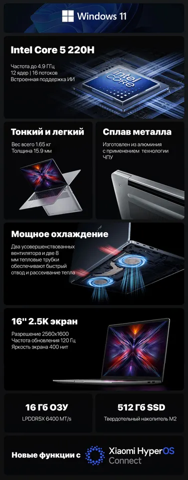 Ноутбук Redmi Book 16 2025 120Hz 2.5K Intel Core 5 220H/ Intel Graphics (16GB+512GB SSD) (2)