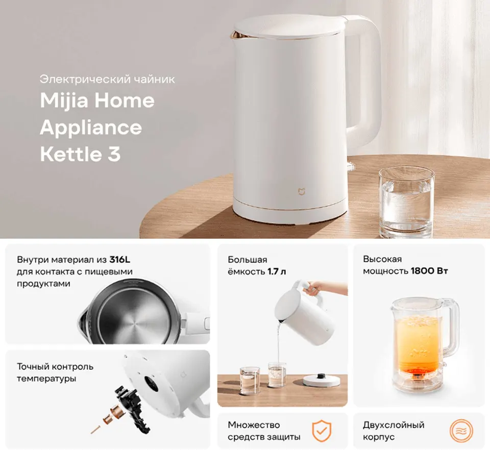 Электрический чайник Xiaomi Mijia Smart Kettle 3 (1)