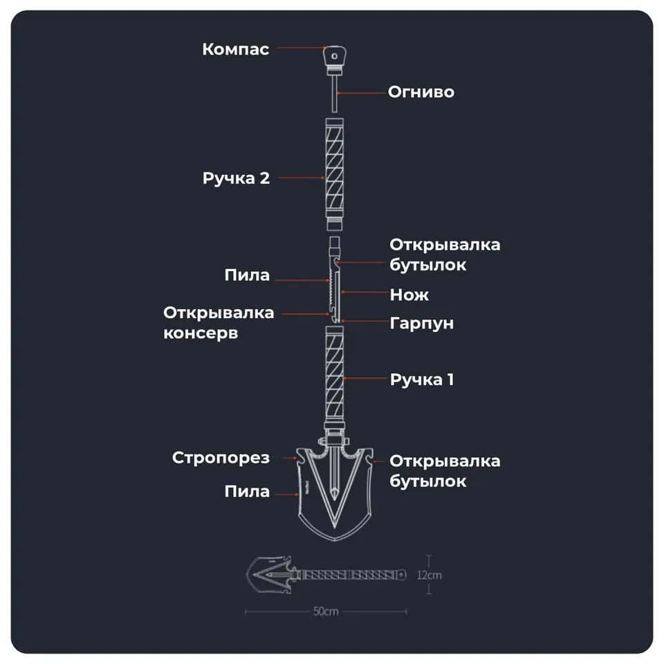 Мультифункциональная лопата Xiaomi NexTool Small Multi-purpose Folding Shovel (3)