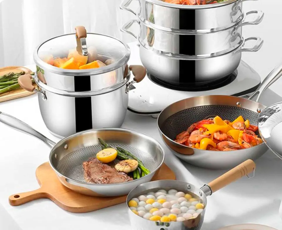 Кастрюля для супа из нержавеющей стали с пароваркой Хiaomi Mensarjor Stainless Steel Steamer (1)