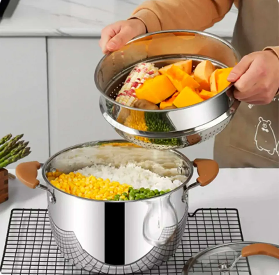 Кастрюля для супа из нержавеющей стали с пароваркой Хiaomi Mensarjor Stainless Steel Steamer (2)
