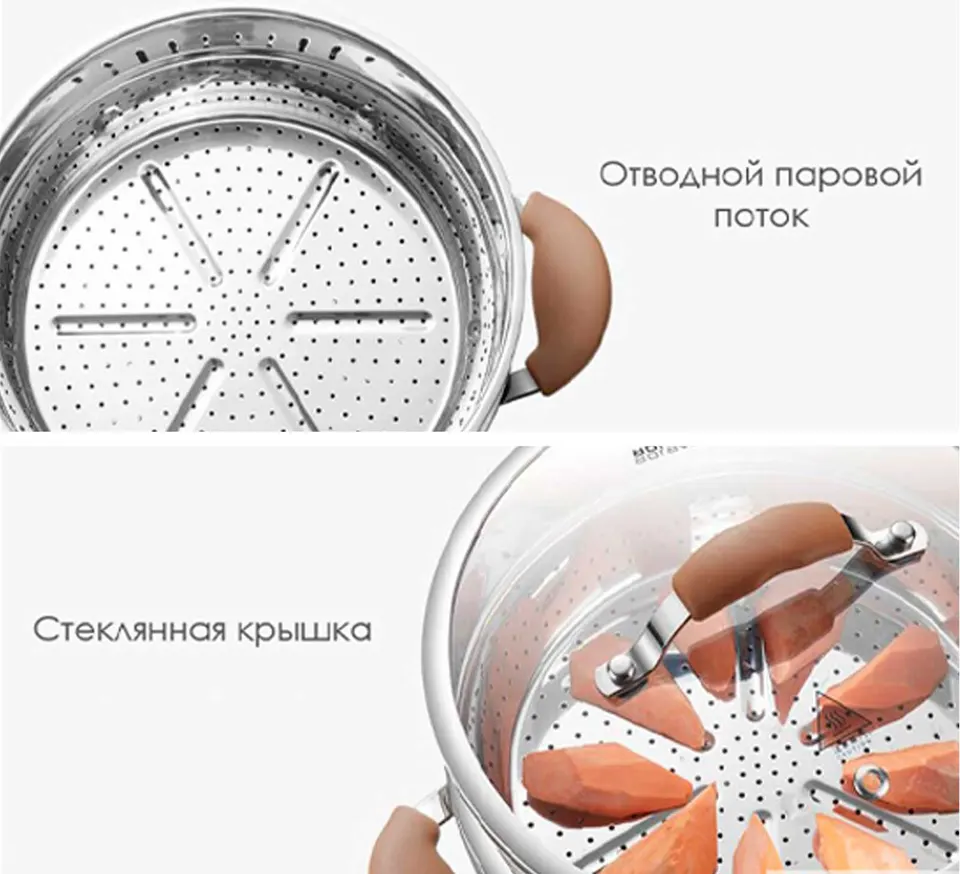 Кастрюля для супа из нержавеющей стали с пароваркой Хiaomi Mensarjor Stainless Steel Steamer (5)