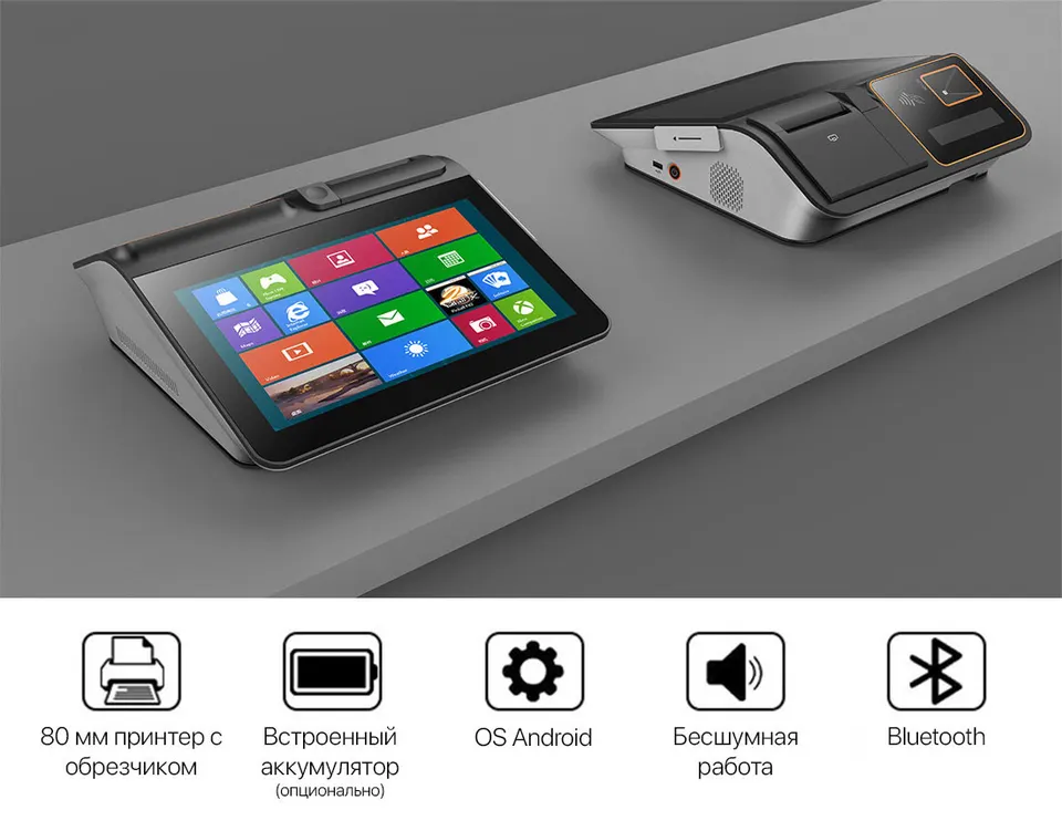 Моноблок сенсорный D1 11,6/CPU QUAD-CORE Cortex-A55 2.0 GHz/ДВОЙНОЙ ЭКРАН Android (2+32)/LAN/Wi-Fi/Bluetooth/VGA/COM/USB/HDMI/AUDIO 3.5/PRINT 80 mm auto cutter (1)