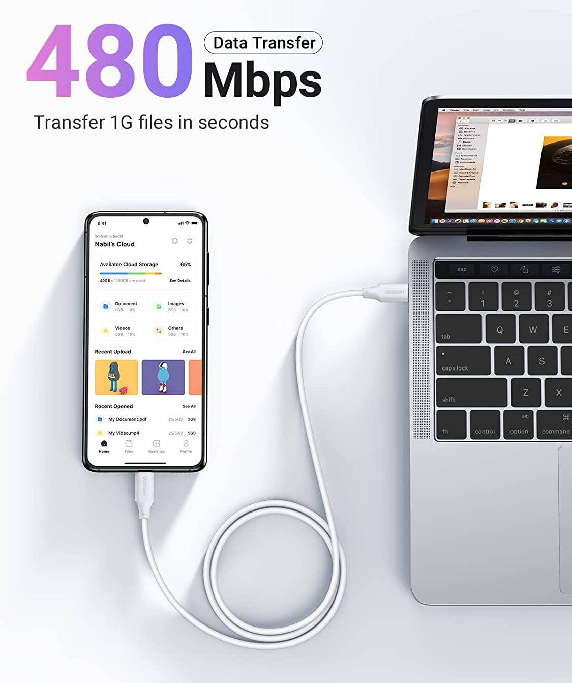 Кабель Ugreen USB-C to USB-C 100W, PD Fast Charge 2M (15174) (3)